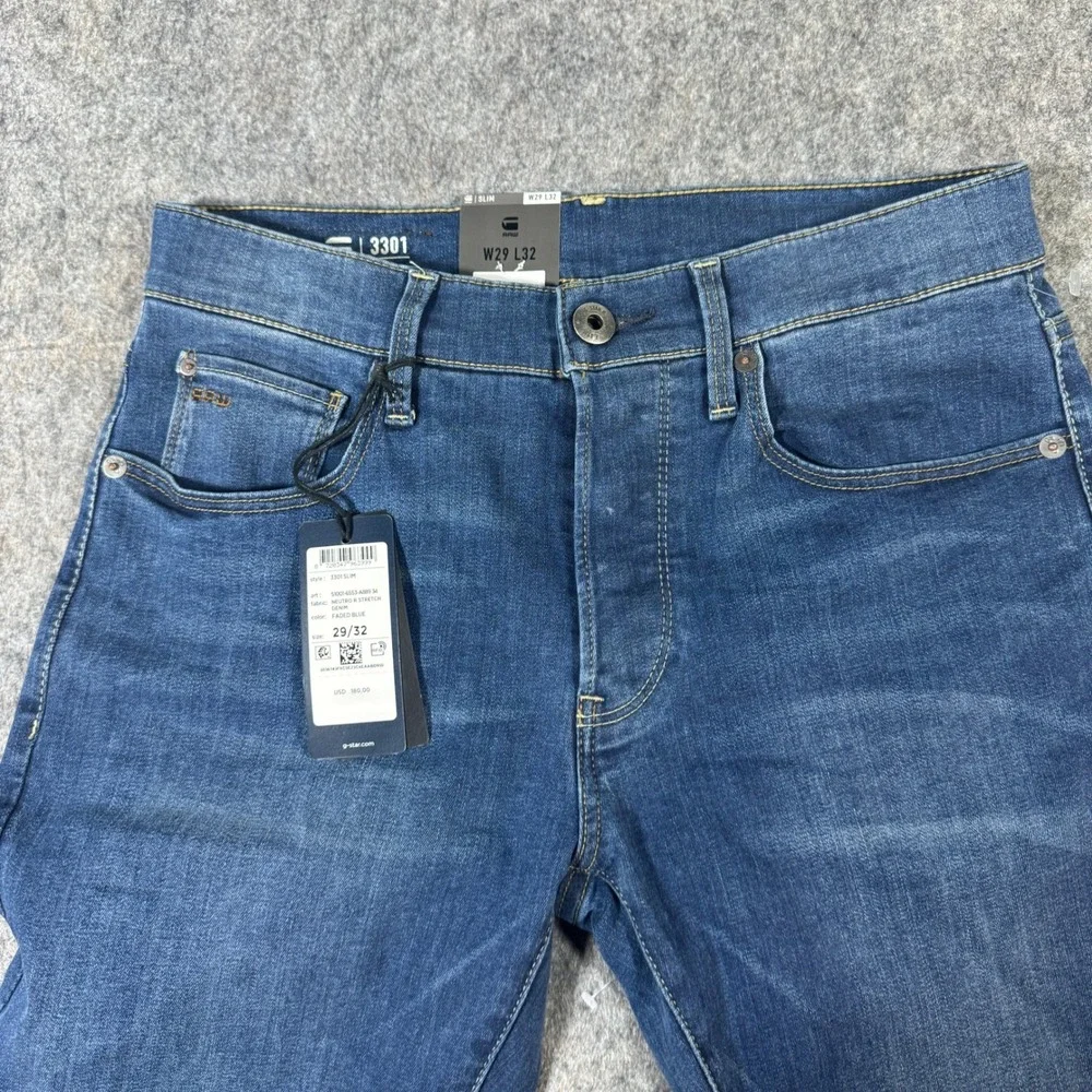 G-Star RAW 3301 Slim Jeans Faded Blue Neutro R Stretch Denim 29x32 5101-6553-A88